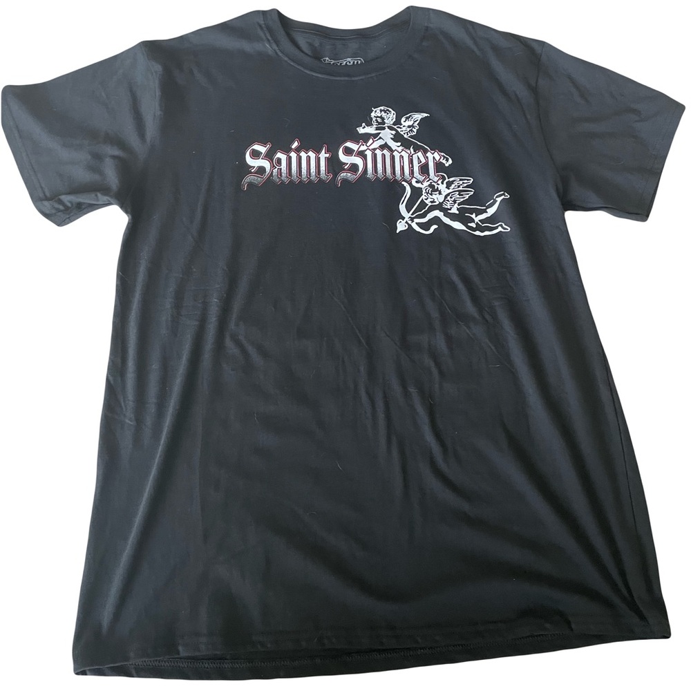 NWOT Fresh Laundry Saint Sinner Black Graphic‎ T-Shirt. Men size XL